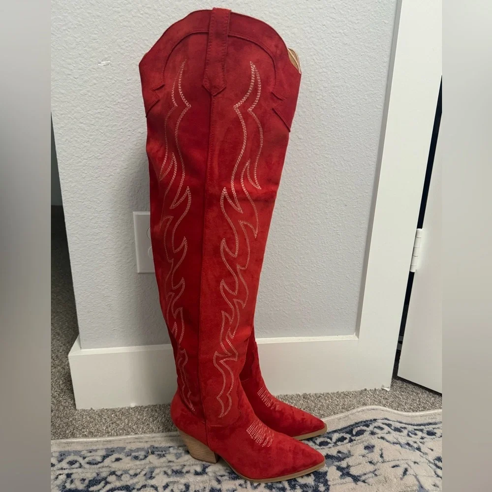 Mi.iM Red Stitched Over-the-Knee Western Boots